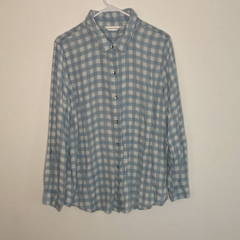 Christopher & Banks Gingham Button Up Collard Shirt Blouse Beach Cover Up